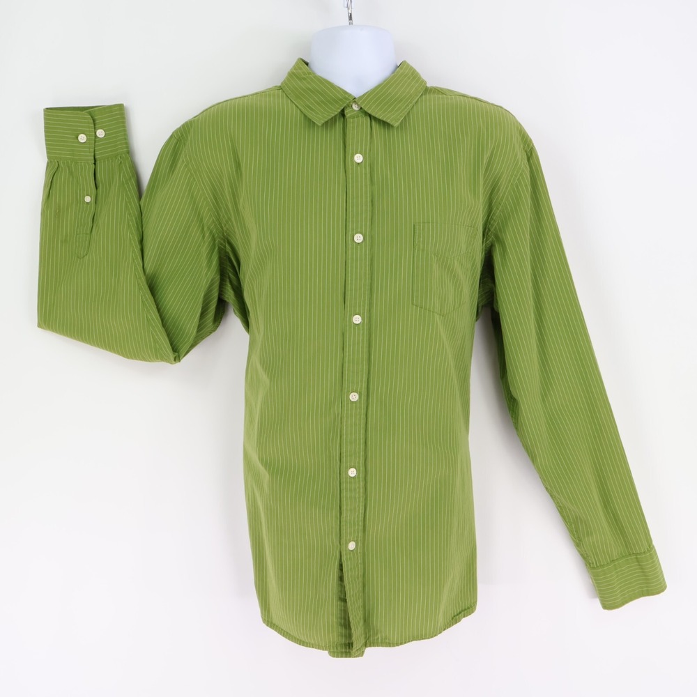 Sonoma Life+Style Dress Shirt Original Fit Mens Sz XL Green Striped 100% Cotton